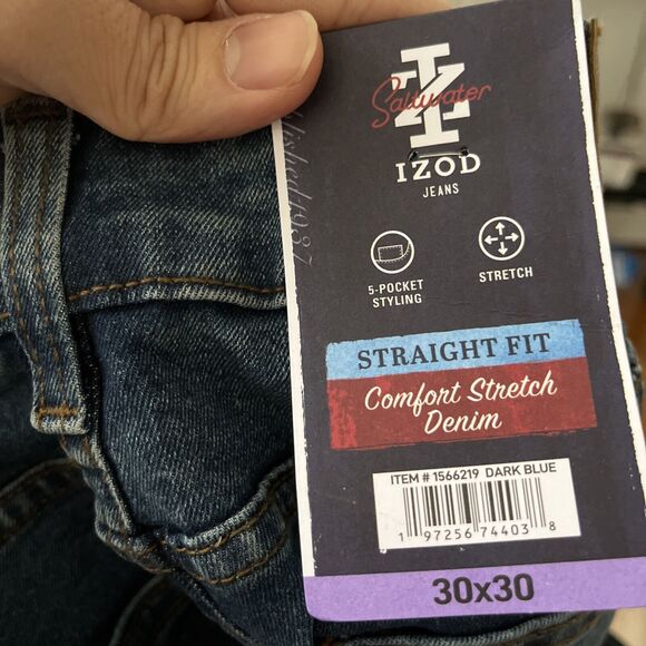 NWT Izod Men's 30x30 Saltwater Straight Fit Stretch Dark Wash Blue Jeans - Picture 8 of 9